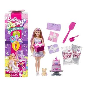 Barbie Party Unboxed Cumpleaños de Mascotas Lazos de Cumpleaños Muñeca con Accesorios JFG70