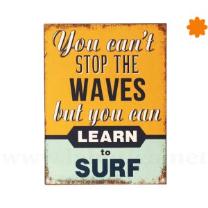 Cartel dedicado al surf fabricado con metal para colgar