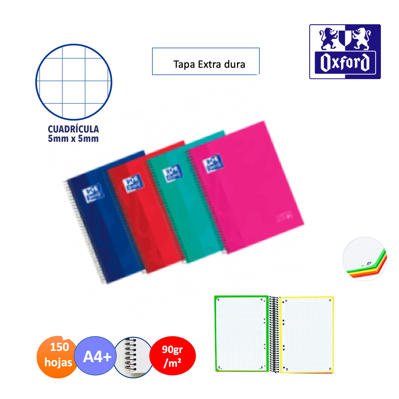 Cuaderno Classic Europeanbook 10 tapa extradura cuadricula A4+ Oxford colores surtidos