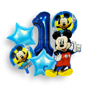 Kits 6pz Globos Metalicos Mickey Mouse Numero 1 Cumpleaños