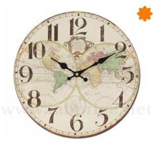 Reloj de pared con mapamundi vintage color amarillo 34cm